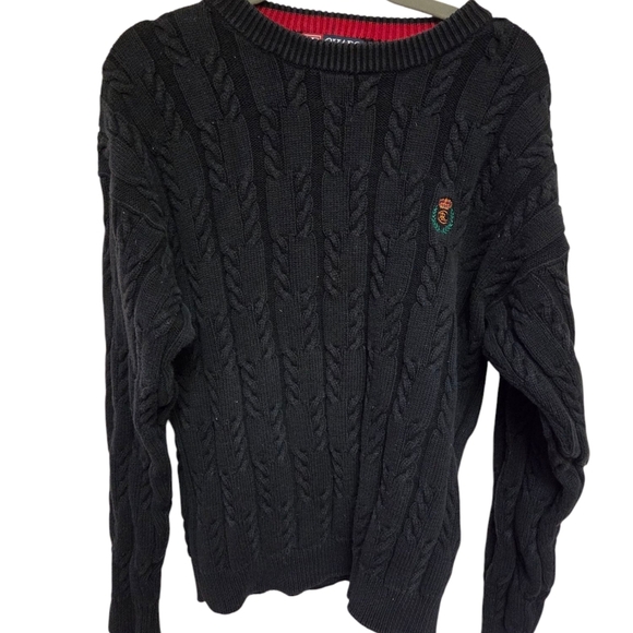 Vintage 90s Ralph Lauren‎ Chaps Mens L  Sweater Green Crew Neck Crest Academica - Picture 1 of 5